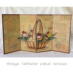 vintage Asian hand painted folding screen fruit basket pomegranates